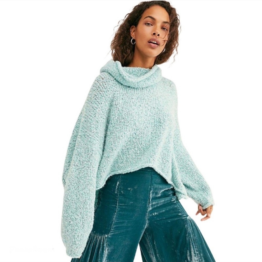 Free People Mint Green Cozy Turtleneck Sweater